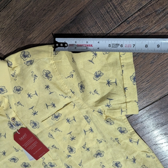 Bruno Milano Mens Short Sleeve Shirt Button Up Small NWT Yellow Flamingos Trees - Picture 8 of 16